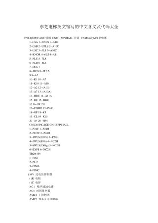 东芝电梯英文缩写的中文含义及代码大全