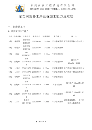 东莞南玻各工序设备加工能力及难度