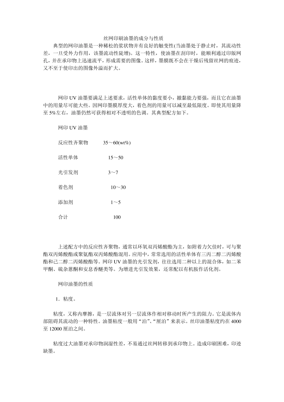 丝网印刷油墨的成分与性质_第1页