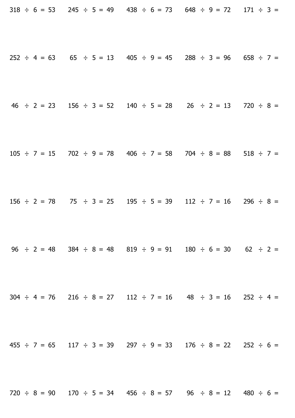 两、三位数除以一位数1000题(随机出题)_第1页