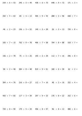 两、三位数除以一位数1000题(随机出题)