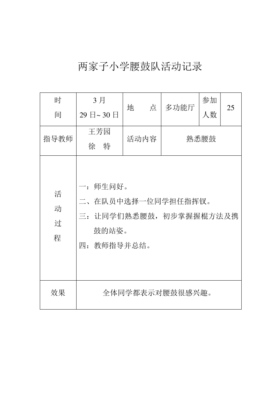 两家子小学腰鼓队活动记录_第1页
