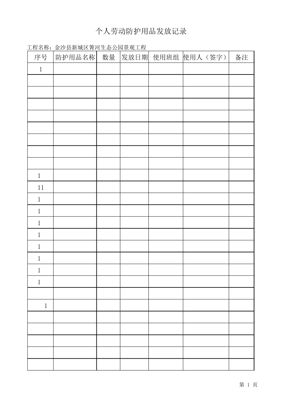 个人安全防护用品发放记录表_第1页