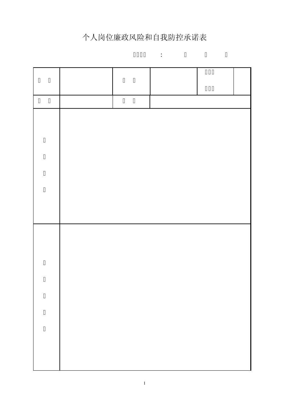 个人岗位廉政风险和自我防控承诺表_第1页