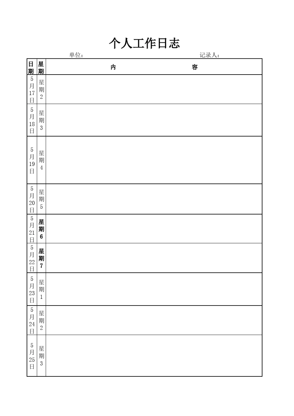 个人工作日志模板_第1页