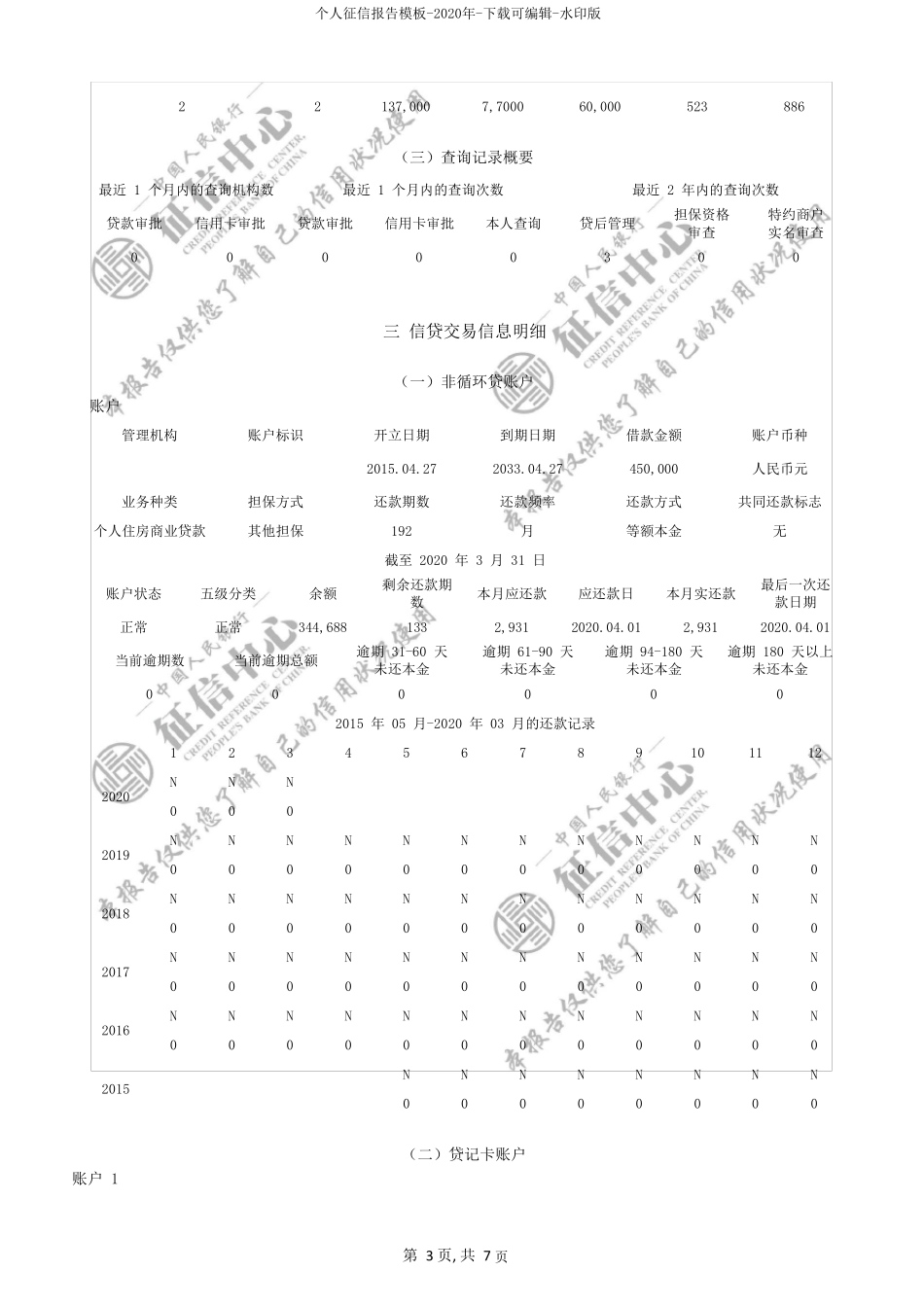 个人征信报告模板2020年下载可编辑水印版_第3页