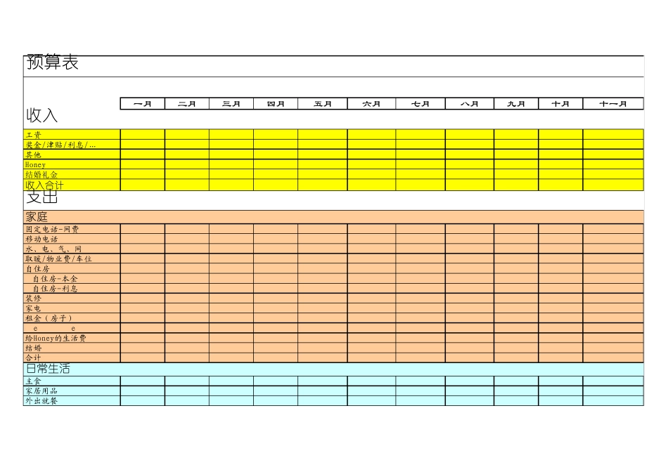 个人支出预算表_第1页