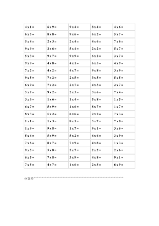 个人收藏小学二年级99乘法表练习题14页