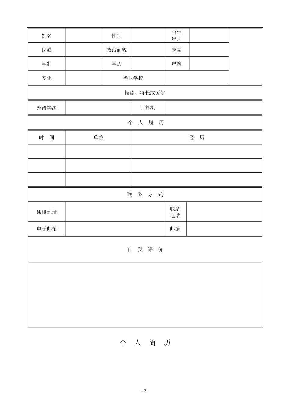 个人简历模板()通用版_第2页