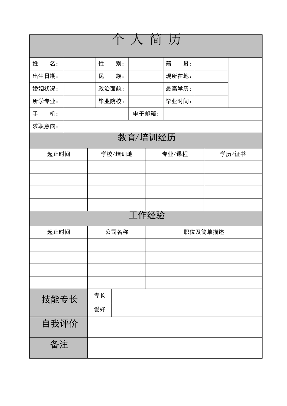 个人简历模板(Word版)_第3页