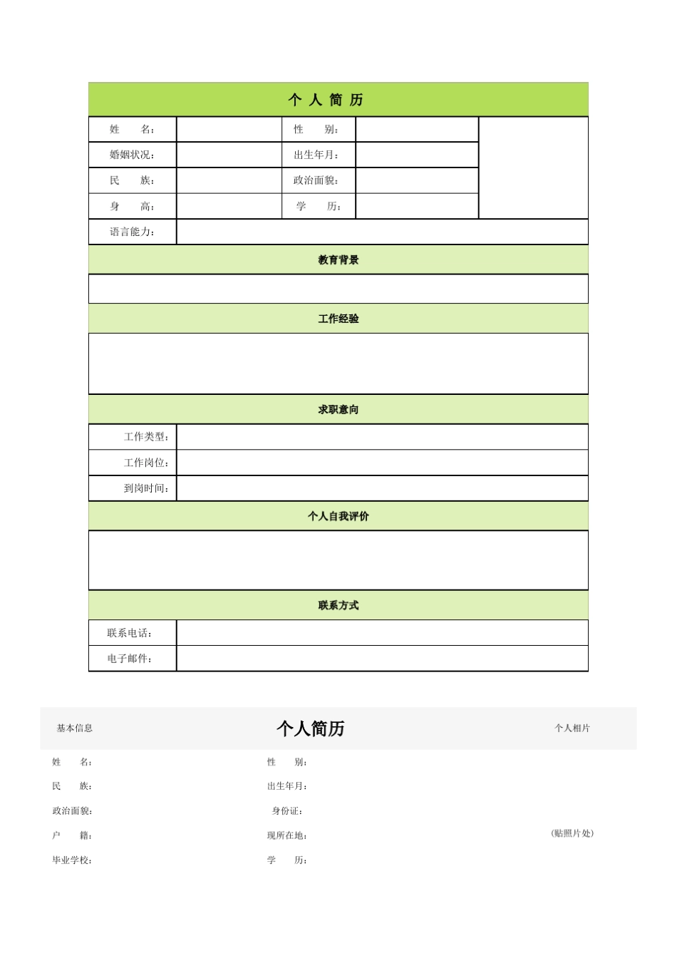 个人简历模板大全(60种)(可编辑修改word版)_第1页