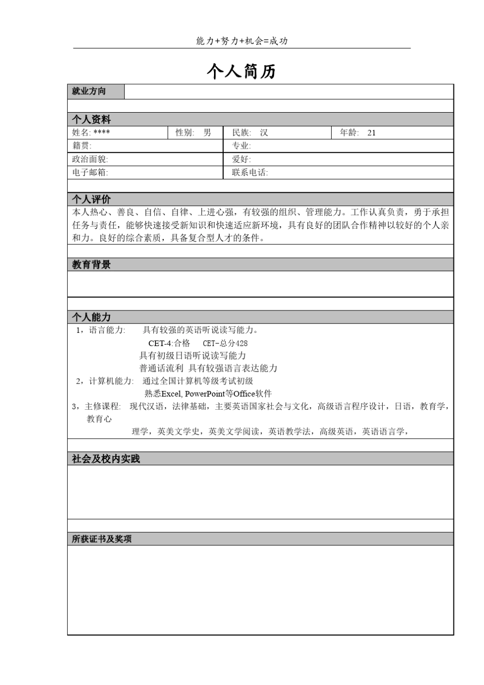 个人简历模板大全__第2页