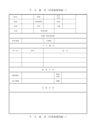 个人简历自荐表模板