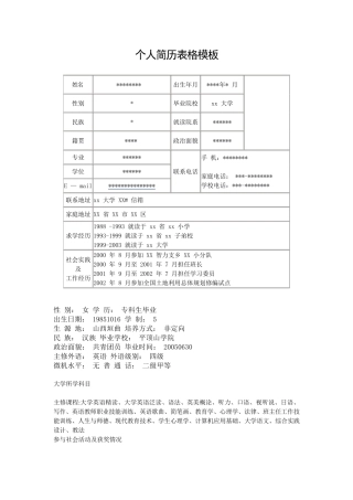 个人简历表格模板——表格样本