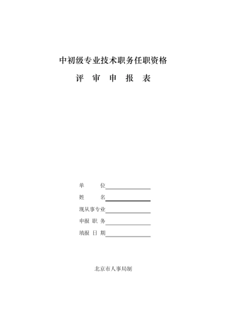 中、初级专业技术任职资格申报表
