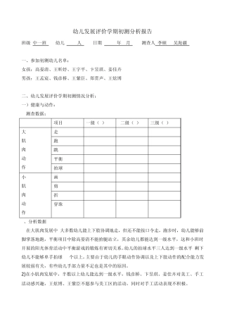 中一班幼儿发展水平初测报告2011