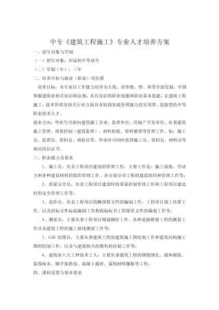 中专建筑工程施工人才培养方案