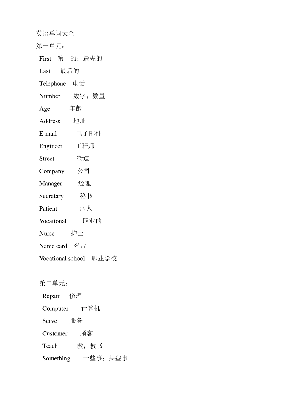 中专英语单词大全_第1页