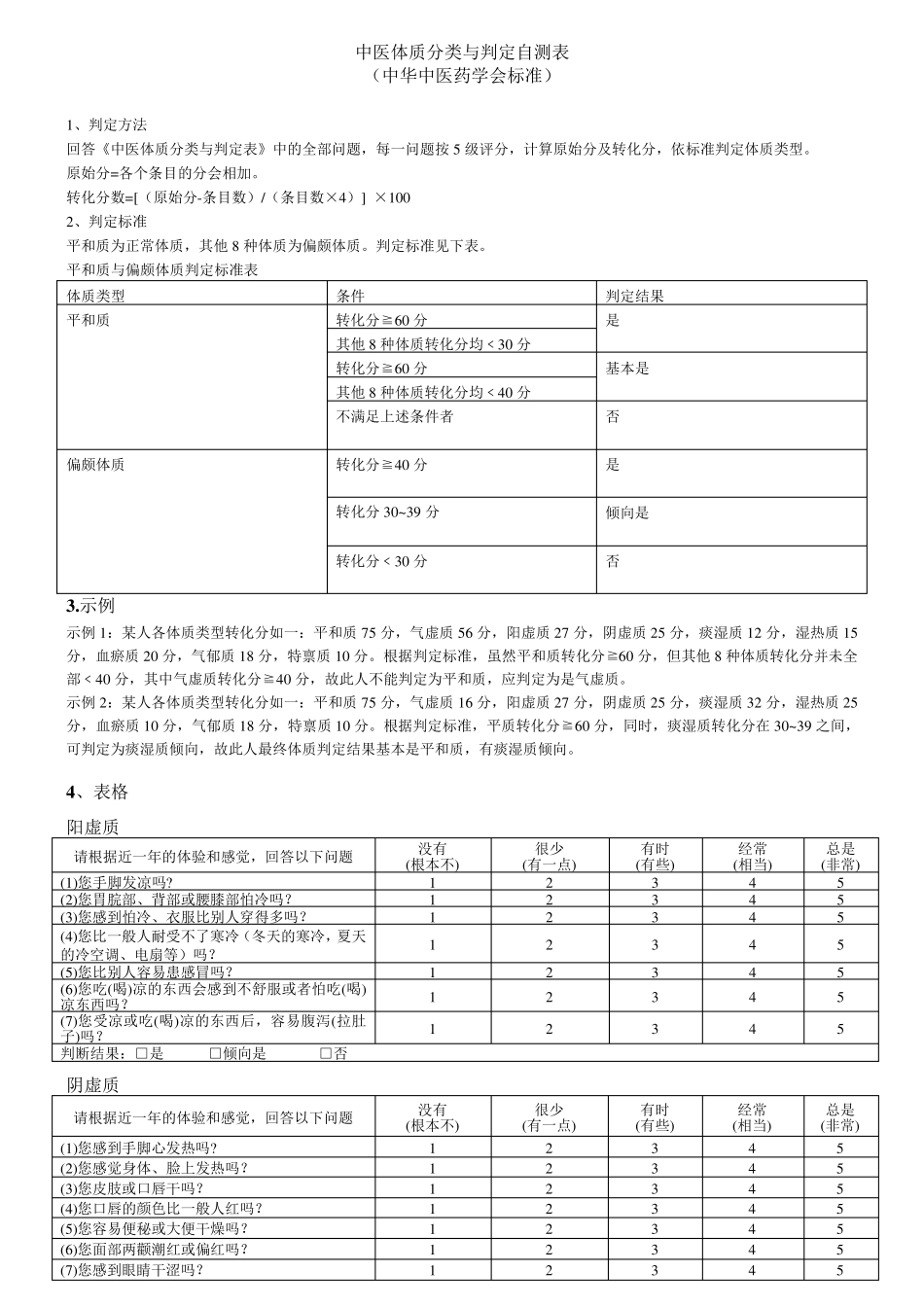 中医体质分类_调理方法与判定自测表1_第1页