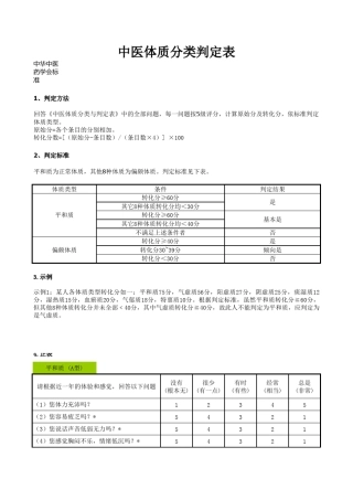 中医体质分类判定表