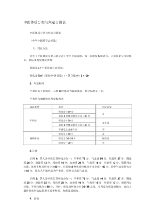 中医体质测试表