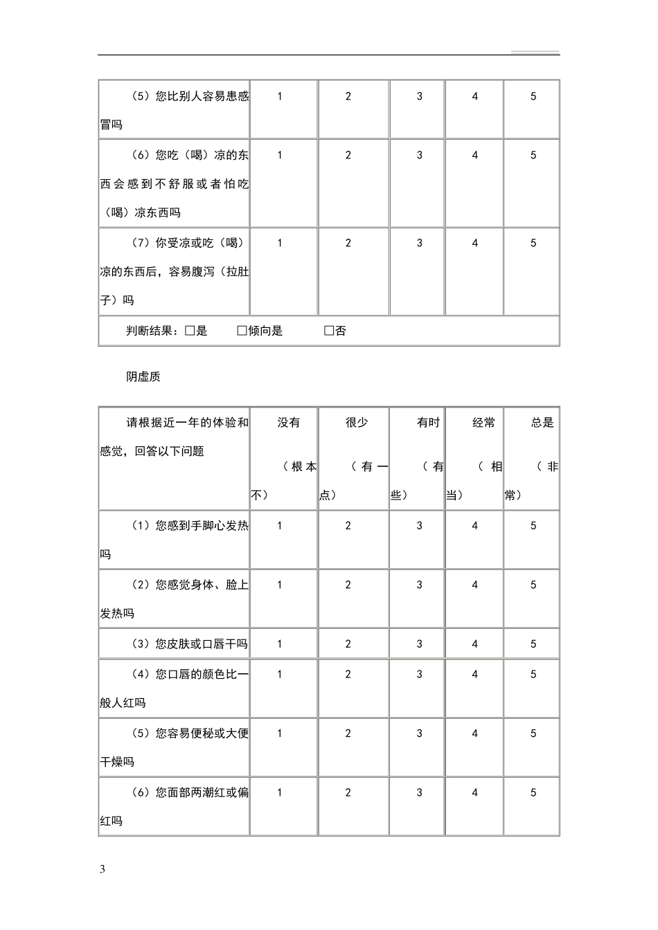 中医体质辨识标准(评分表)_第3页