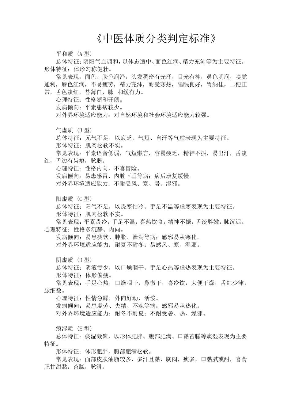 中医体质辨识标准及评分标准_第1页