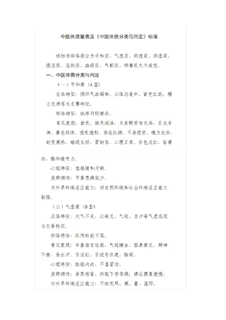 中医体质量表及体质判定标准