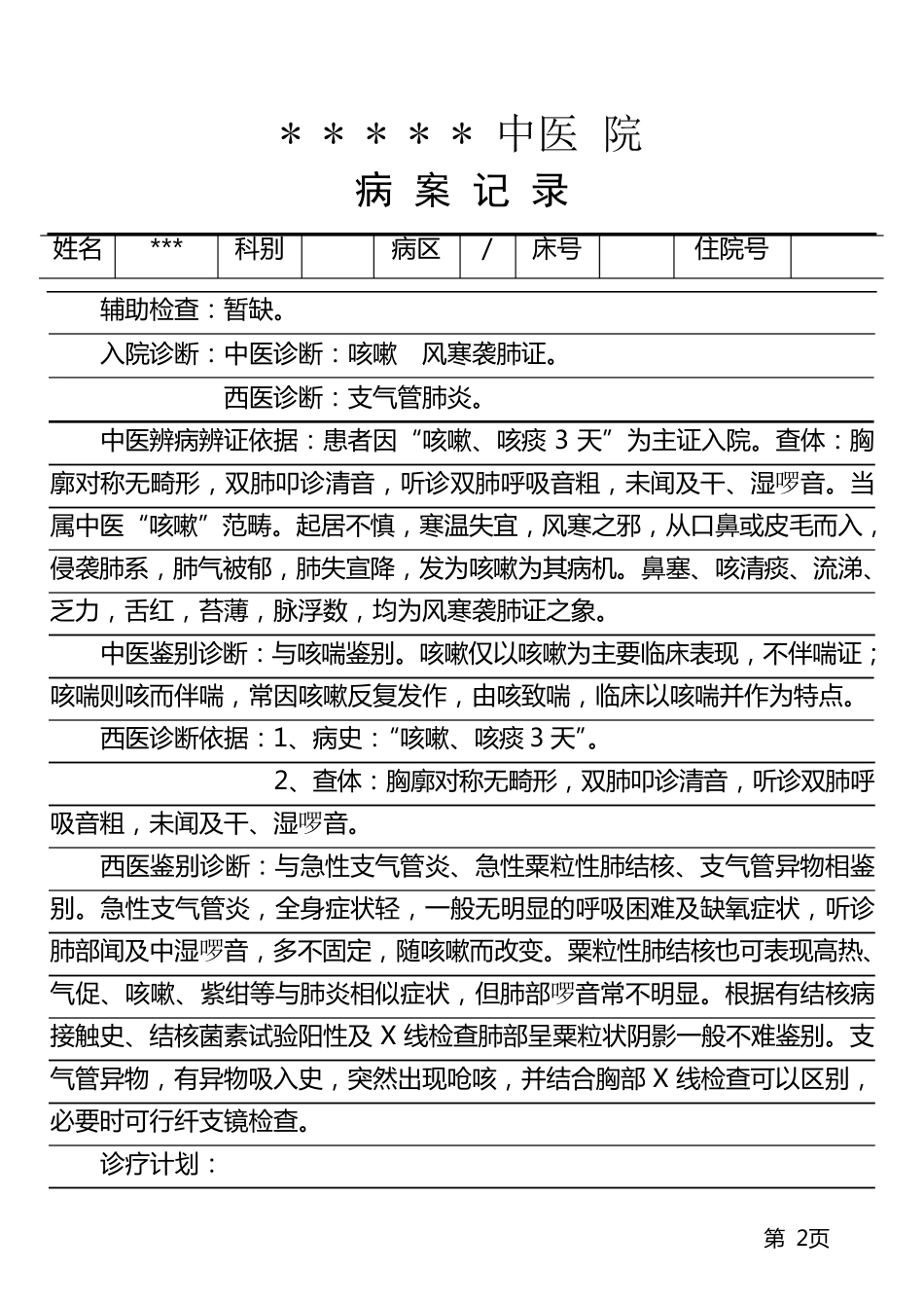 中医内科三级查房记录模版_第2页