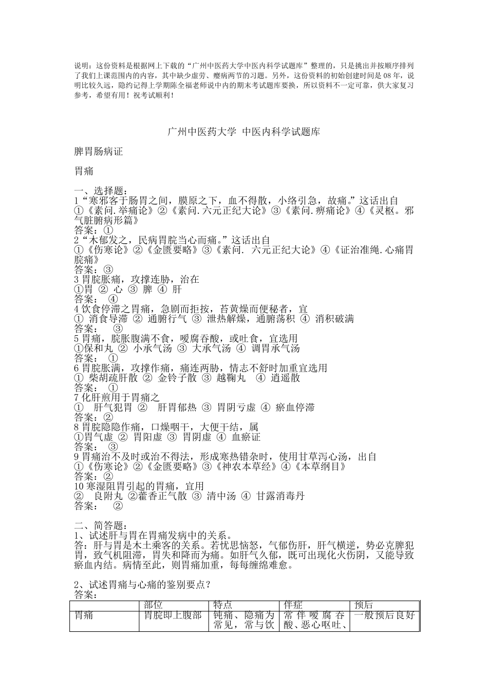 中医内科学习题整理_第1页