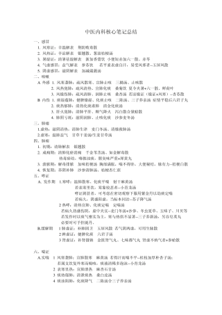 中医内科学核心笔记四版教材
