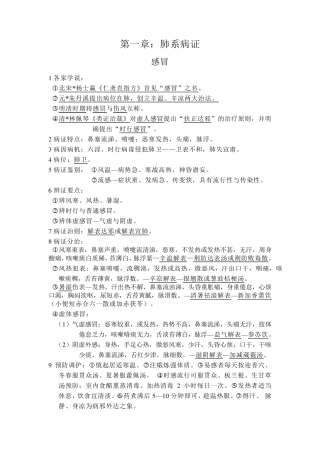 中医内科学考试重点