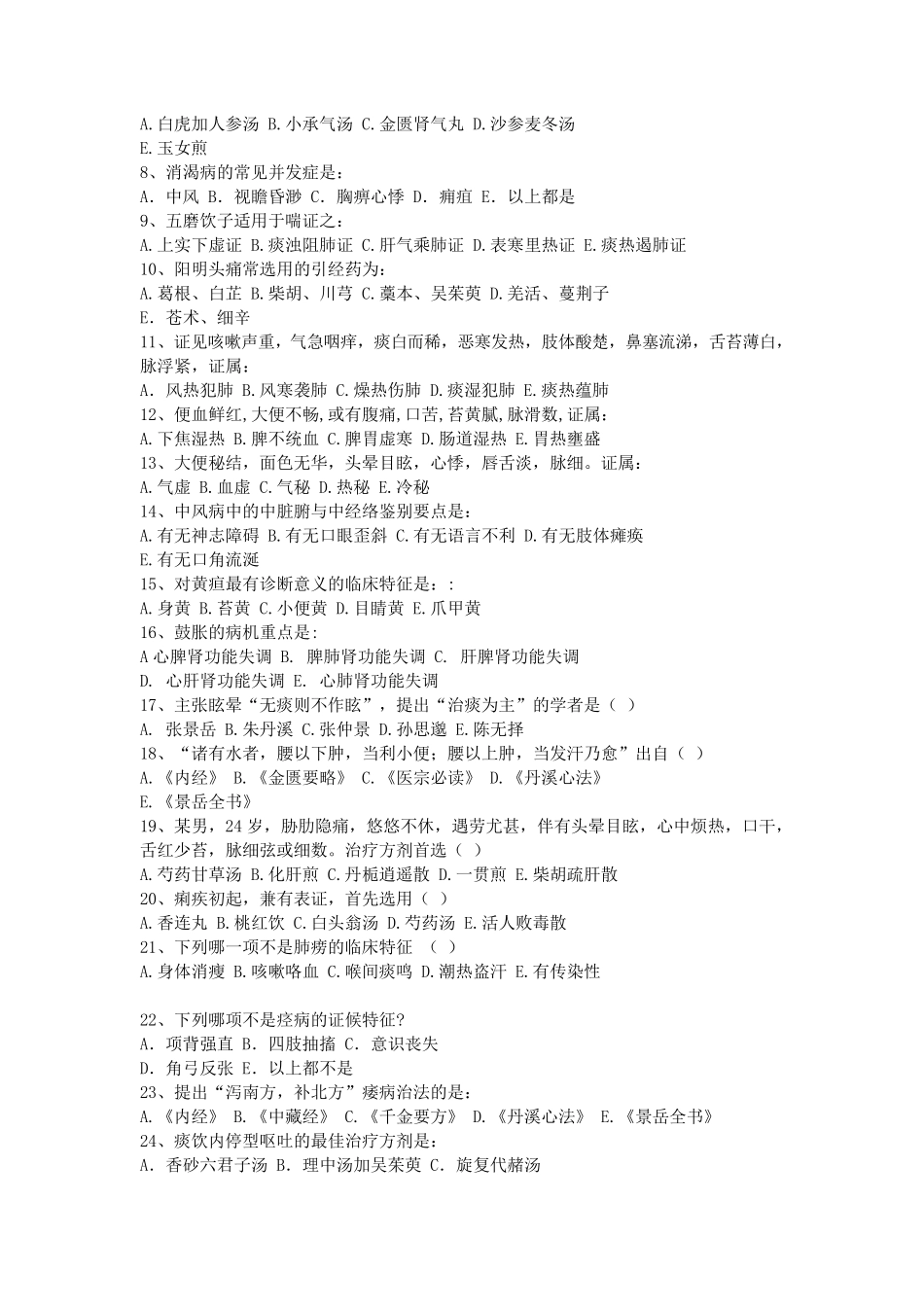 中医内科学试题_第2页