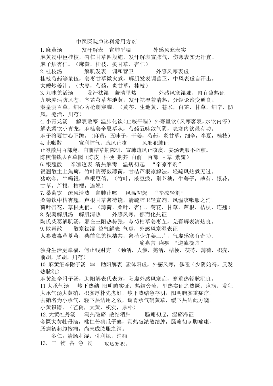 中医医院急诊科常用100方剂_第1页