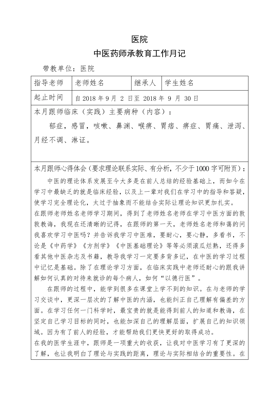 中医师承人员跟师工作月记表_第2页