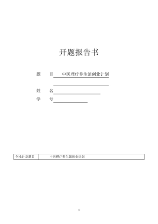 中医理疗养生馆创业计划