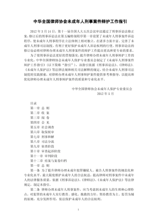 中华全国律师协会未成年人刑事案件辩护工作指引