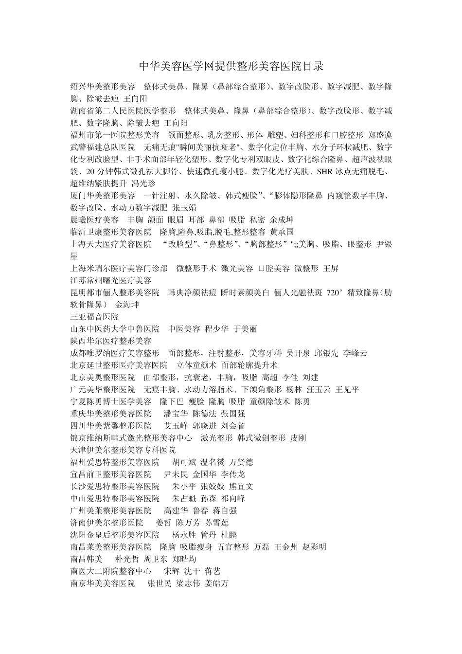 中华美容医学网提供整形美容医院目录_第1页