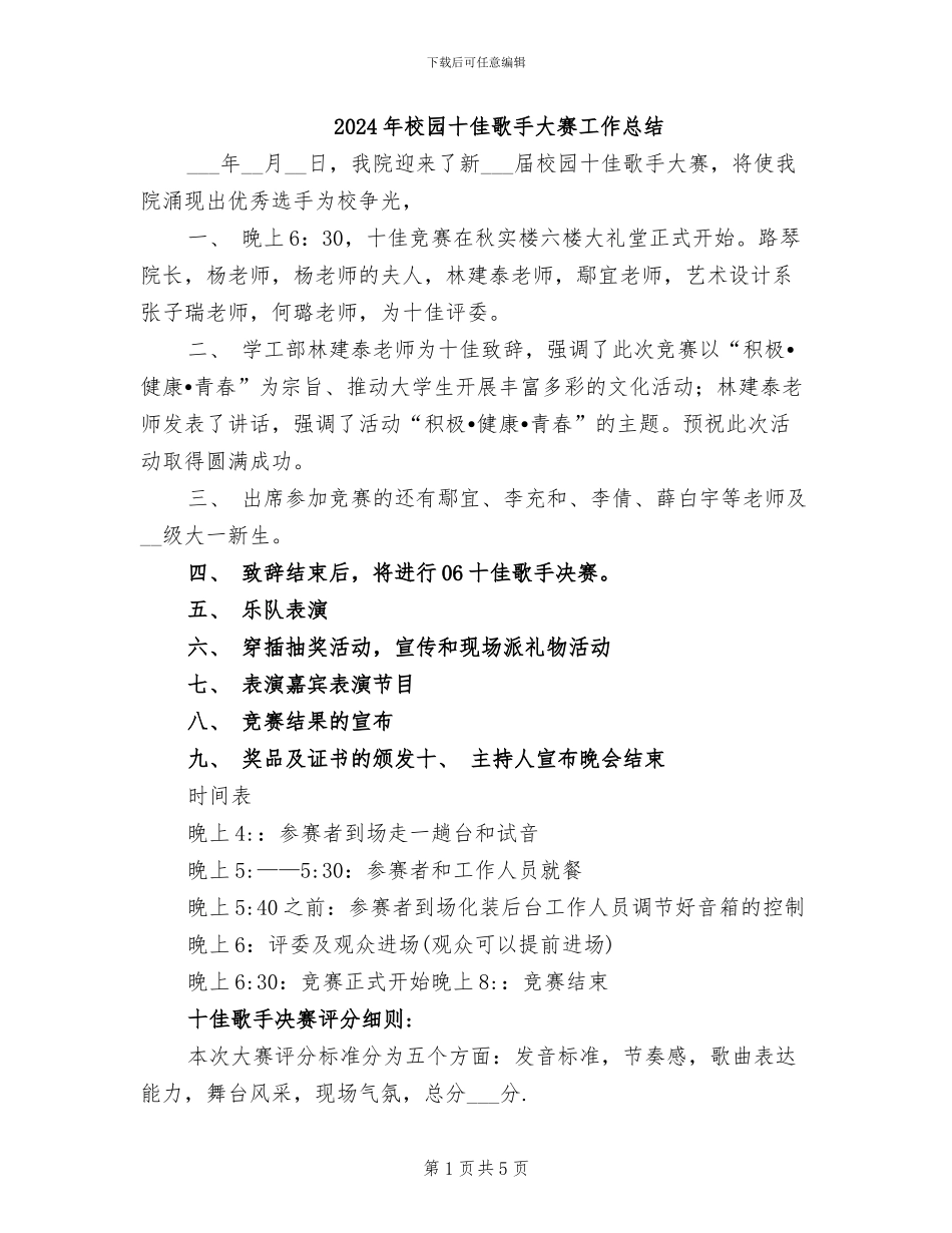 2024年校园十佳歌手大赛工作总结_第1页