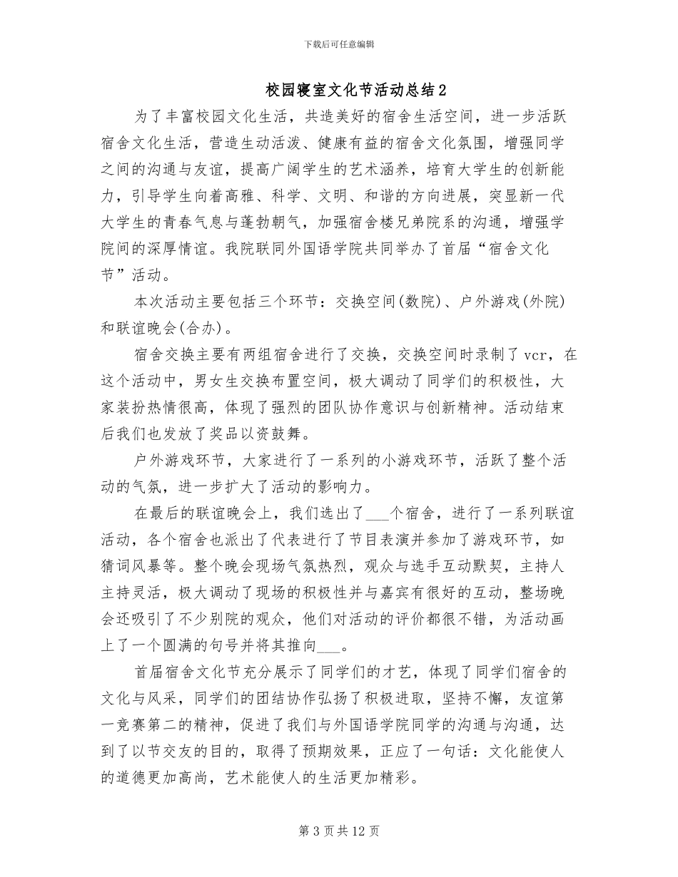 2024年校园寝室文化节活动总结_第3页