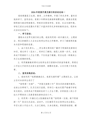 2024年校园开展无烟日的活动总结一