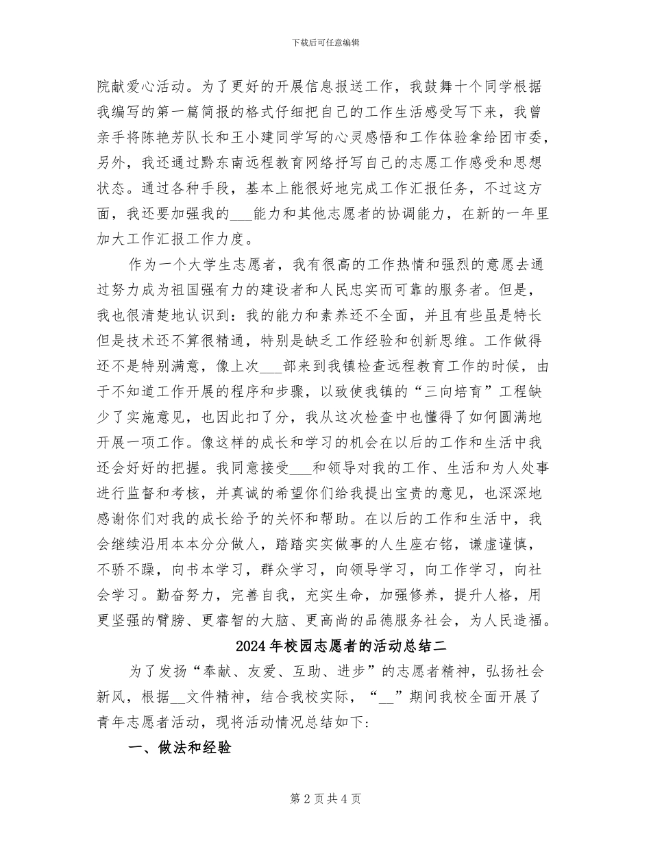 2024年校园志愿者的活动总结三_第2页