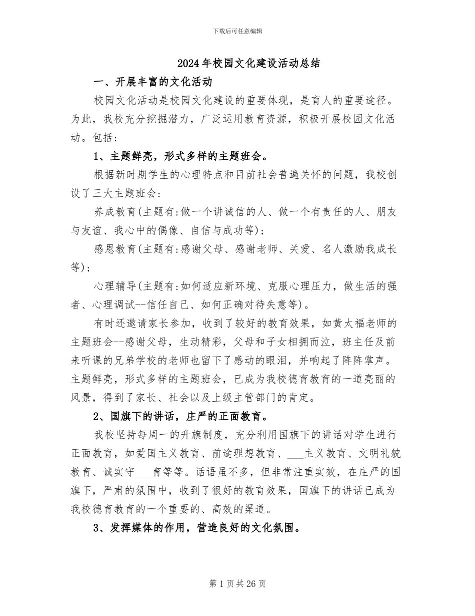 2024年校园文化建设活动总结_第1页