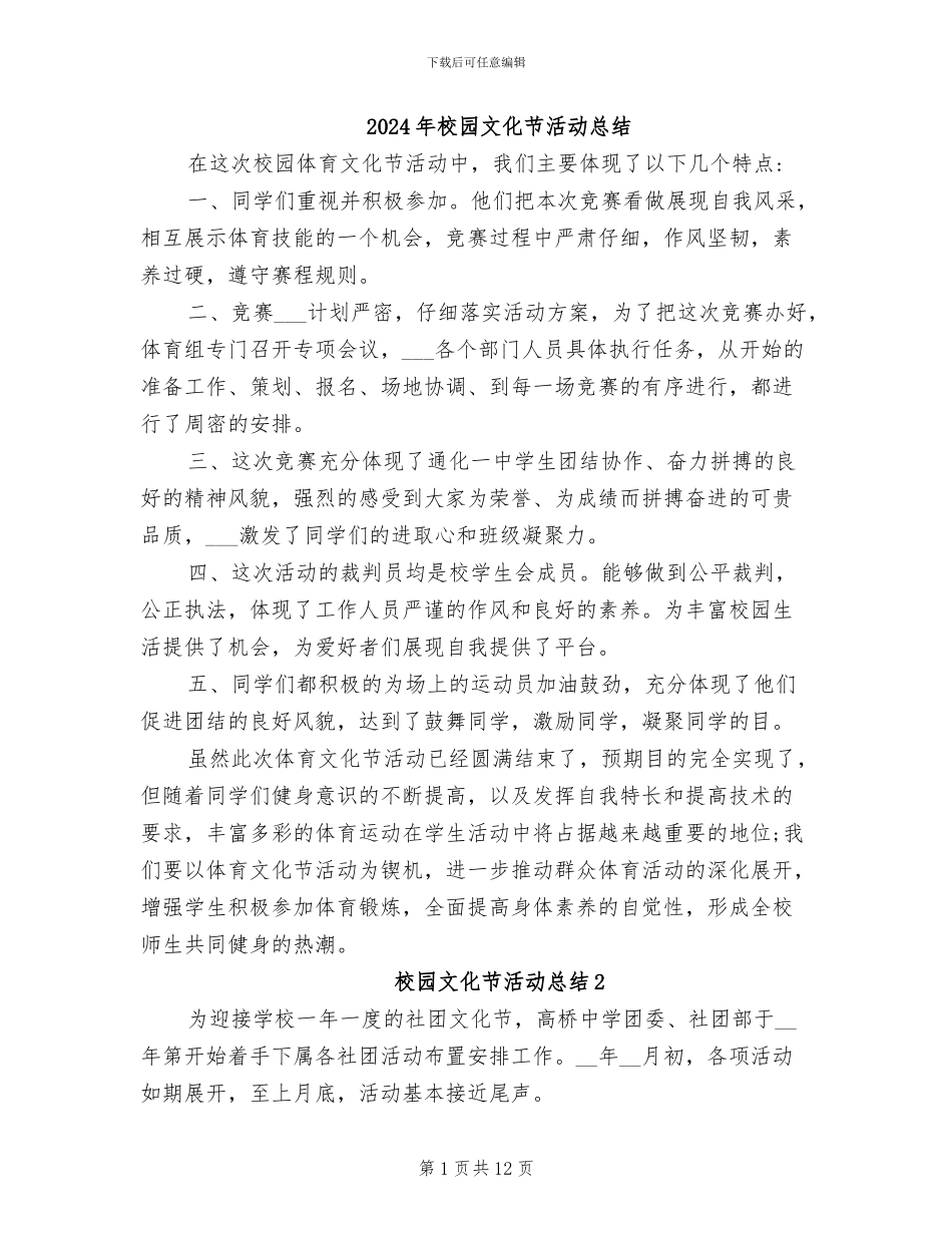 2024年校园文化节活动总结_第1页