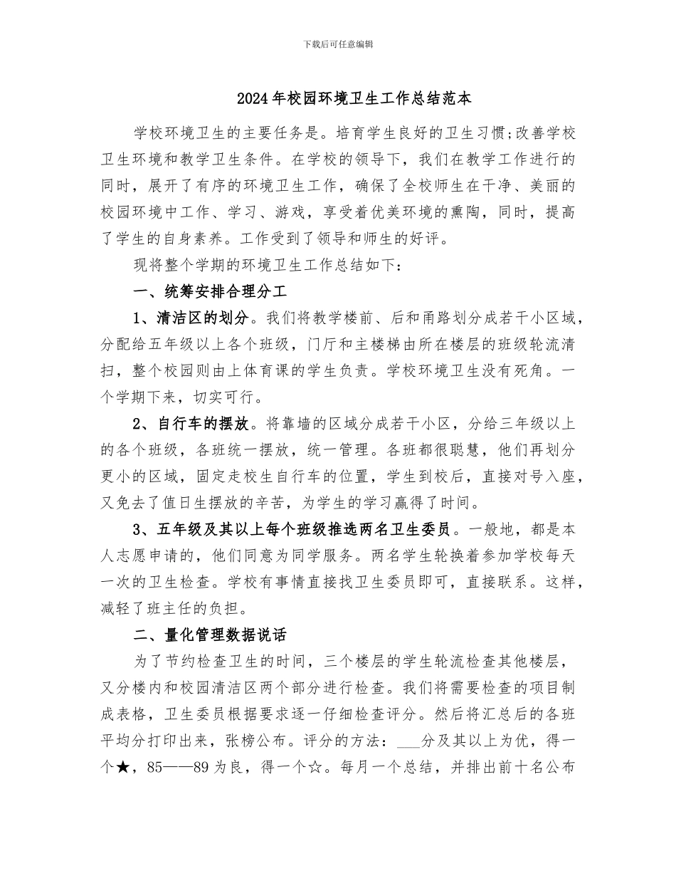 2024年校园环境卫生工作总结范本_第1页
