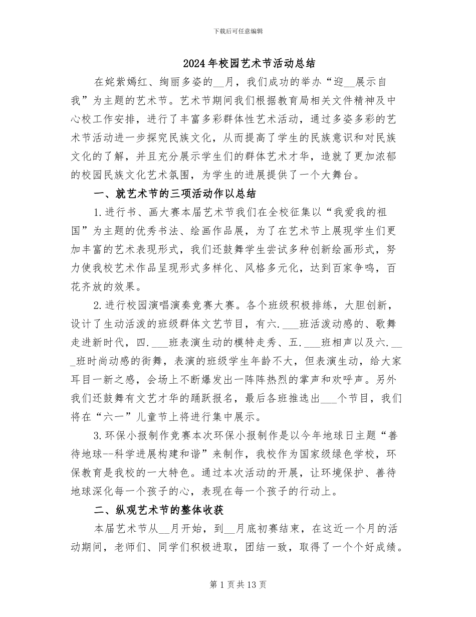 2024年校园艺术节活动总结_第1页