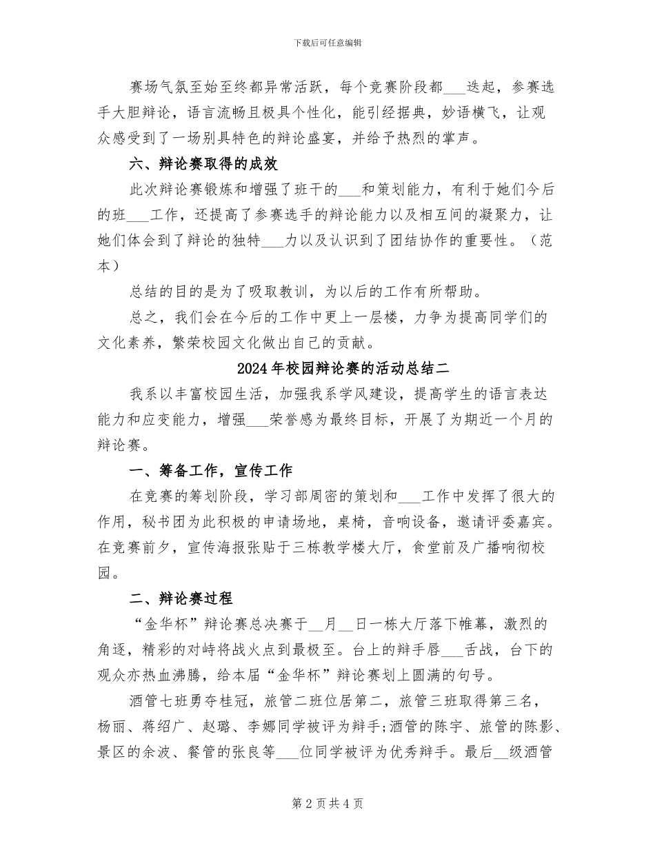 2024年校园辩论赛的活动总结三_第2页
