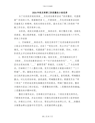 2024年校支部第三阶段整改小结优秀