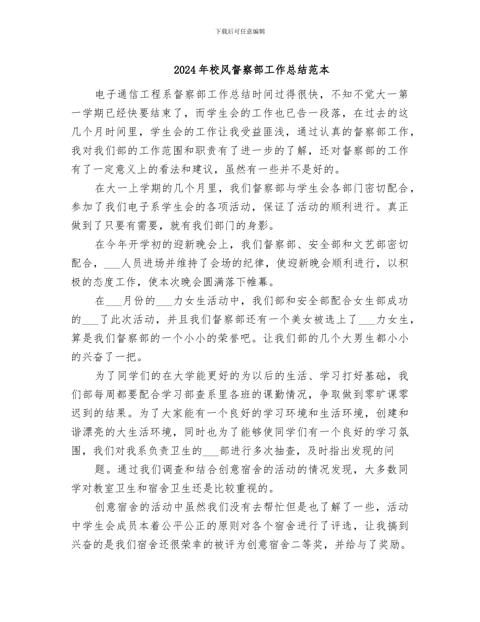 2024年校风督察部工作总结范本_第1页