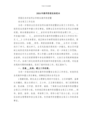 2024年案件防控总结范本